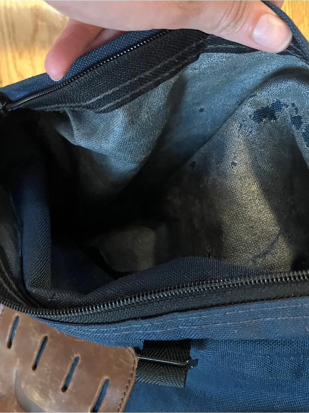 Vintage JanSport Leather Bottom Backpack Blue Made in USA Daypack Hiking Canvas